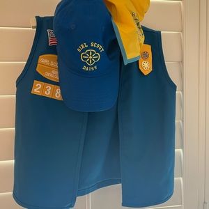“Daisy” GirlScout Uniform (vest, skirt, hat, hanker-chief & bag)